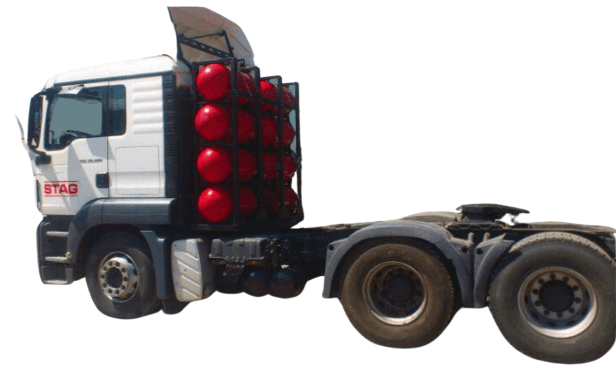 CNG installatie vrachtwagen met dieselmotor.
